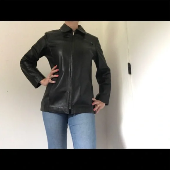 GAP Vintage 90's Essential Leather Zipper Jacket Collard Long Sleeve